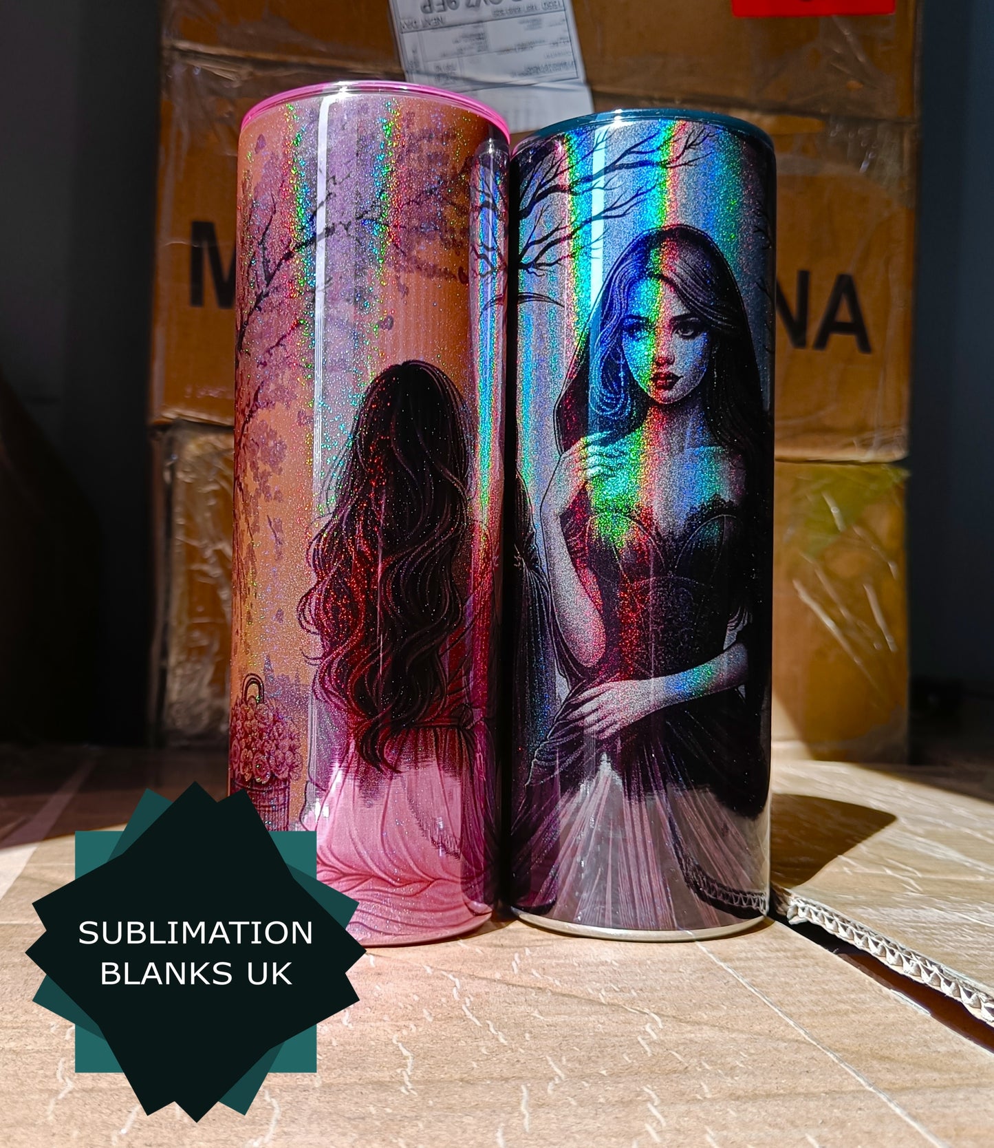 CLEARANCE 20oz mirror-effect sublimation tumblers - holographic shimmer finish