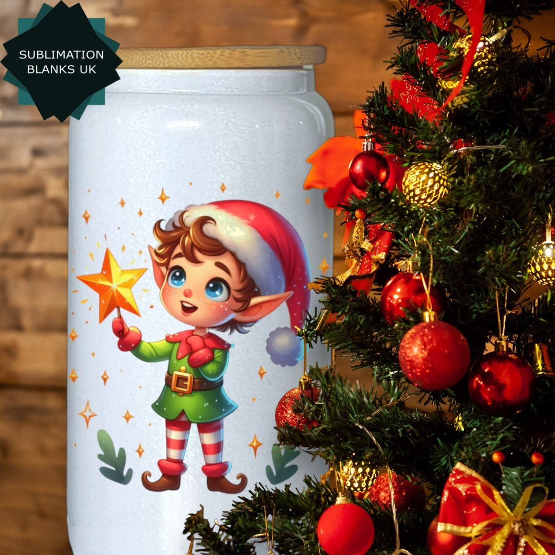 CLEARANCE 16oz Sublimation White Shimmer Glass Can
