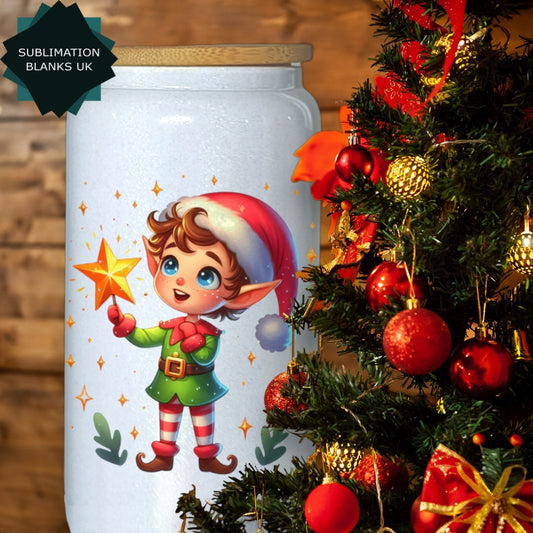 CLEARANCE 16oz Sublimation White Shimmer Glass Can