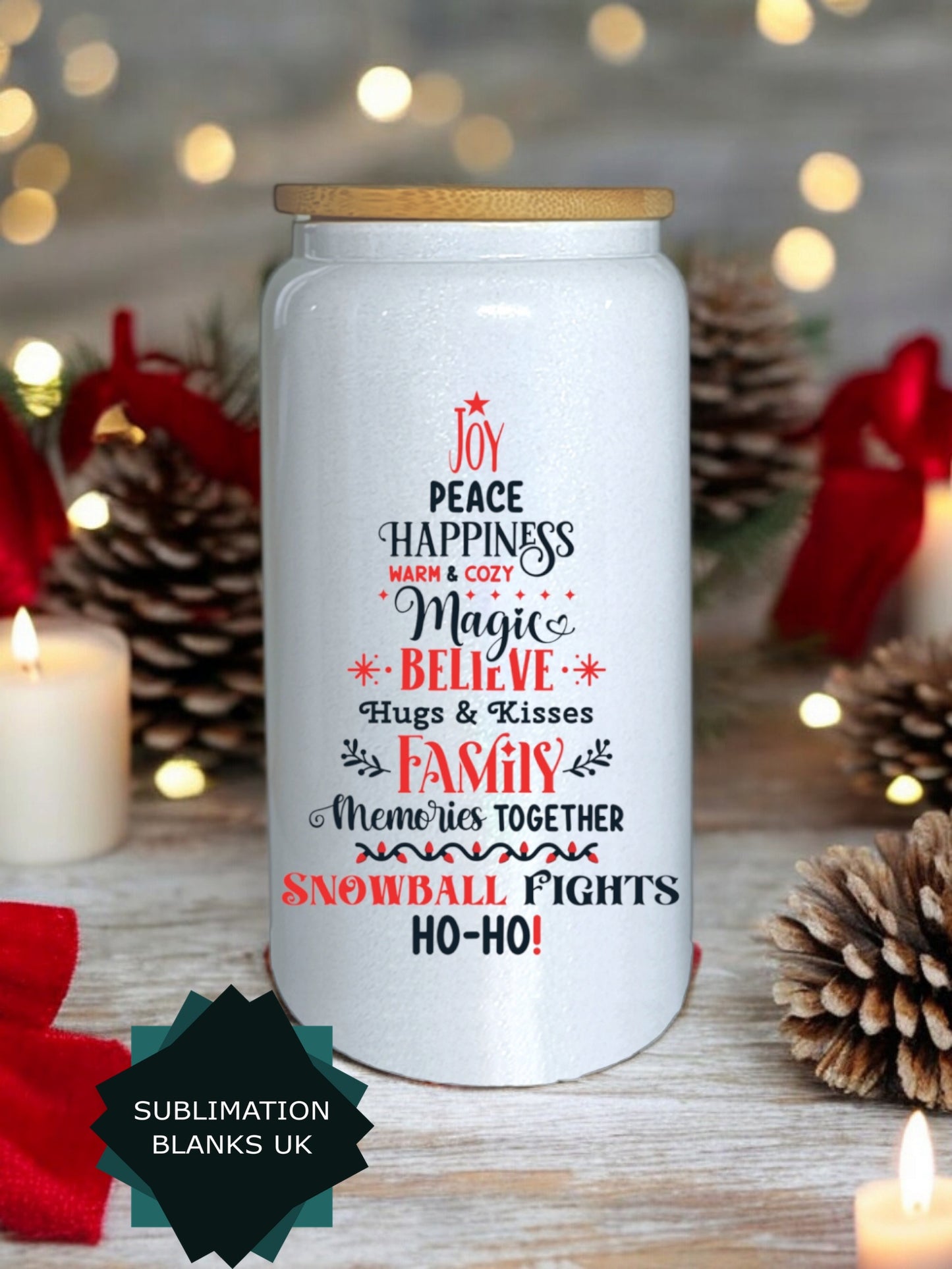 CLEARANCE 16oz Sublimation White Shimmer Glass Can