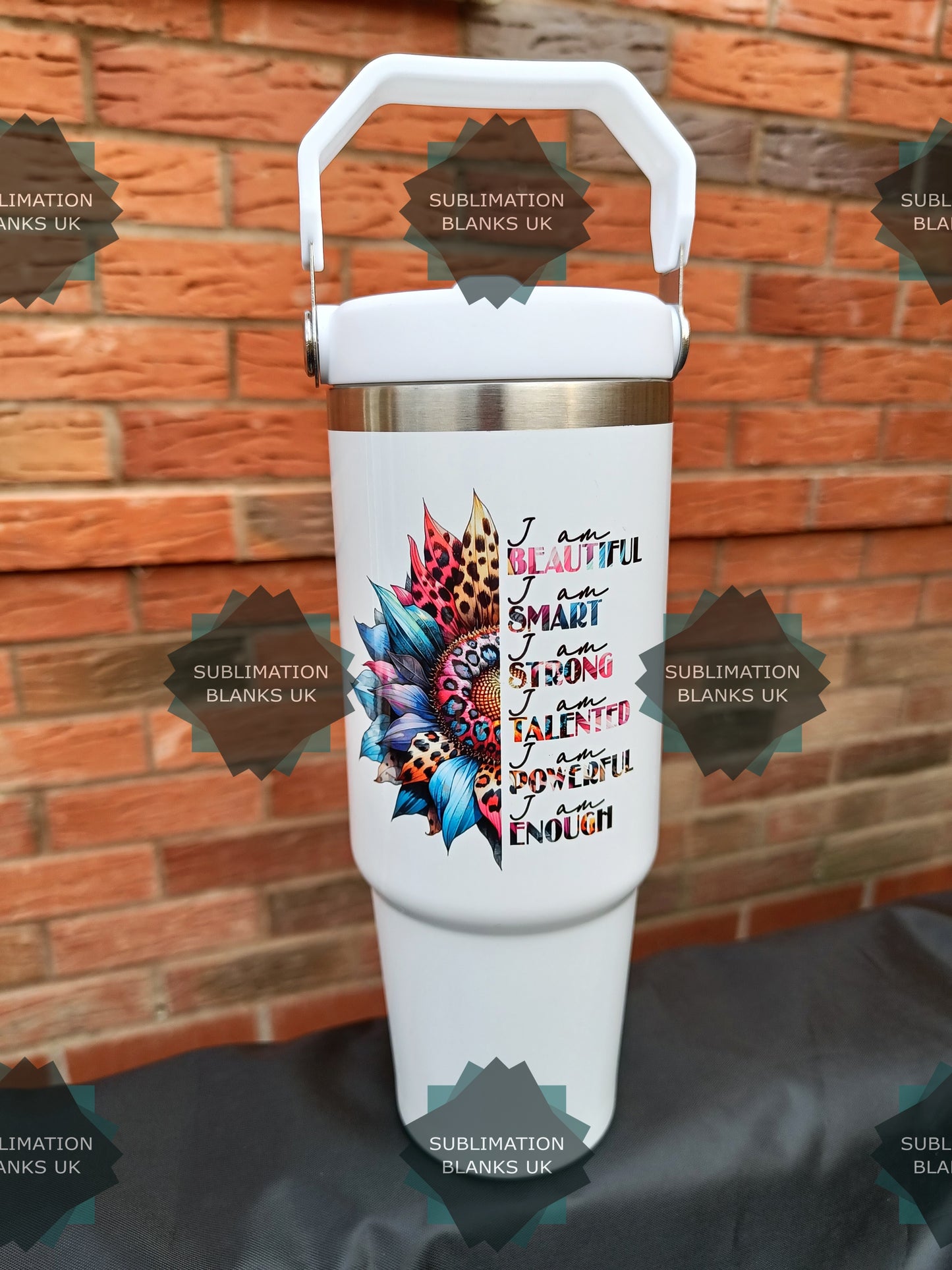 CLEARANCE Glossy white 30oz Sublimation Tumbler with swing handle