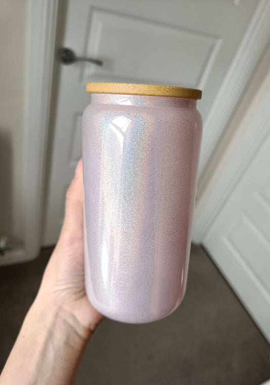 16oz Pink Sublimation Shimmer Glass Can