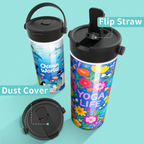 Stainless steel sublimation water bottle with flip straw - leakproof tumbler