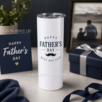 20oz sublimation tumbler with flat edge. Shown with a Father's Day design on and a nice matching background for presentation purposes.