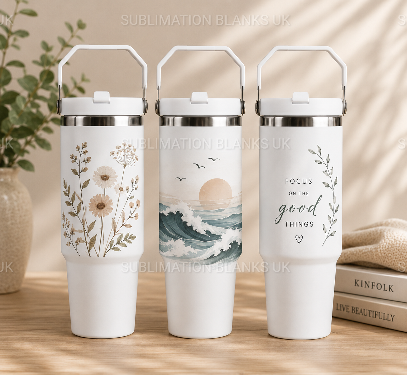 30oz Sublimation Tumbler with swing handle and flip straw 