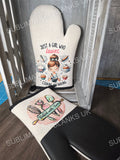 Sublimation oven glove, oven mitt with I love cooking and baking design