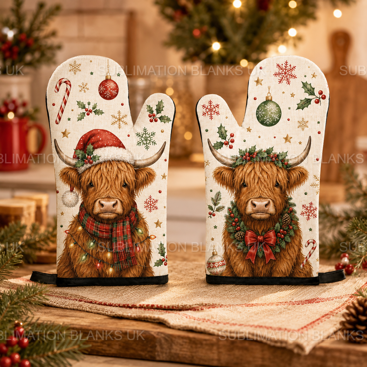 Sublimation Linen Oven Mitts with Silicon Patch (Multi-pack)