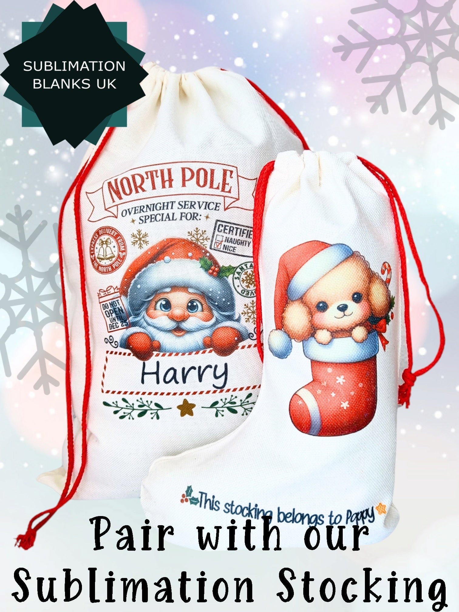 Snow White Giant Santa Sacks - Set Of 4 Printed Christmas Tree Decoration Bags