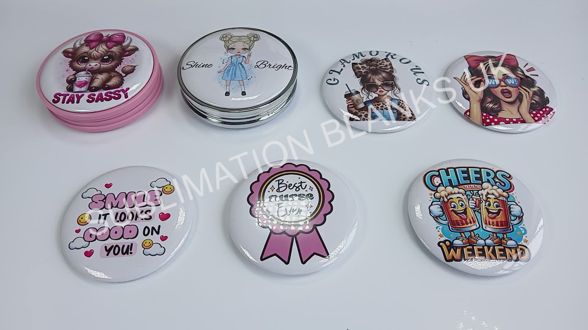 Badge maker, pocket mirror, bottle opener